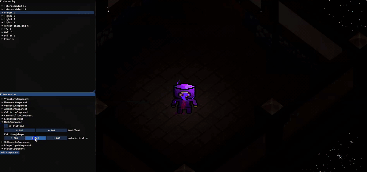 The color multiplier being changed in the in-game debug menu
