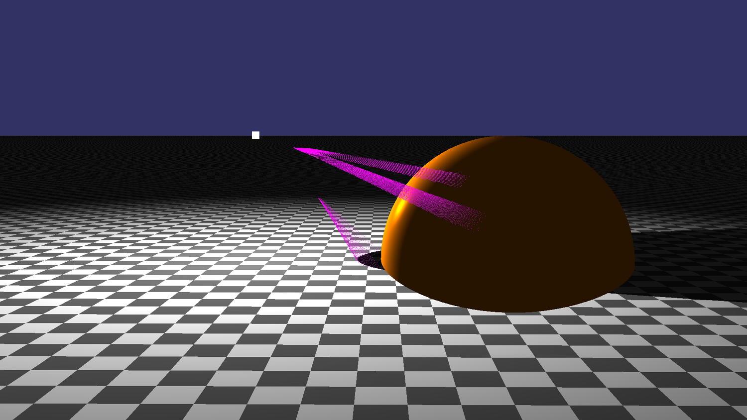 I had a bug where shadows wouldn't render correctly, so I decided to verify the light-blocking geometry by placing debug points to the impact points of blocked rays.[br][br]You can clearly see that these points do not align with the sphere as they should