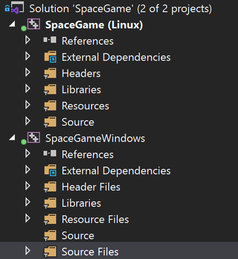 Both platforms had their own project with shared files