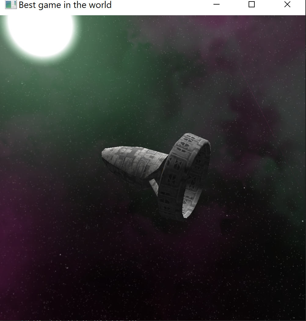The spaceship being lit from the sun in the skybox