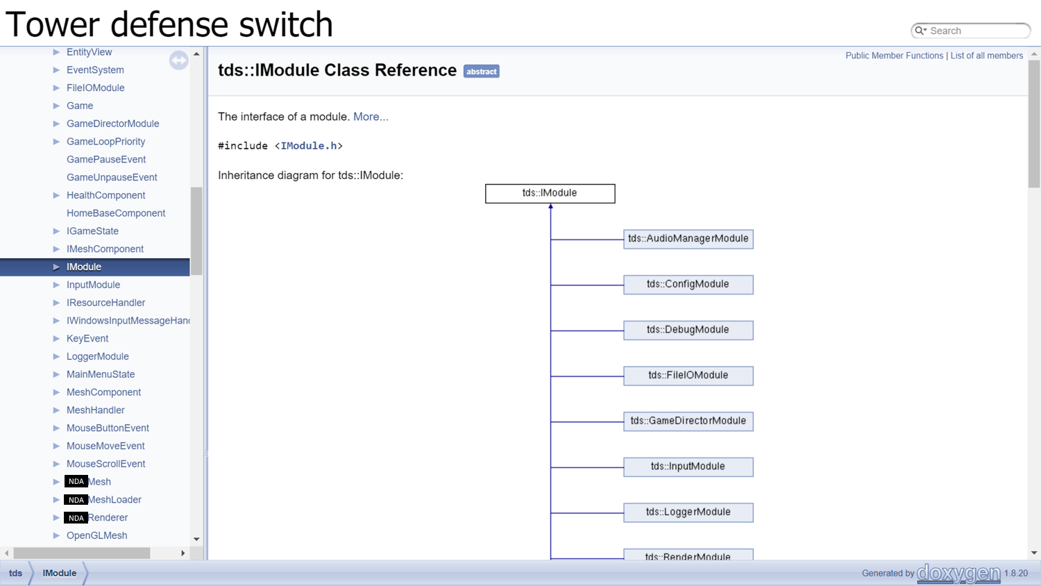 Screenshot of the Doxygen result showcasing the abstract base class of all modules