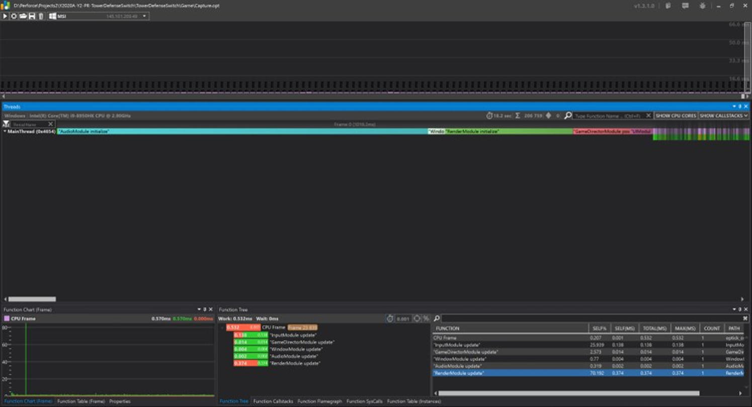 Screenshot of Optick being used for Windows[br][br]I can't show the profiler I used for the Nintendo Switch because I signed an NDA