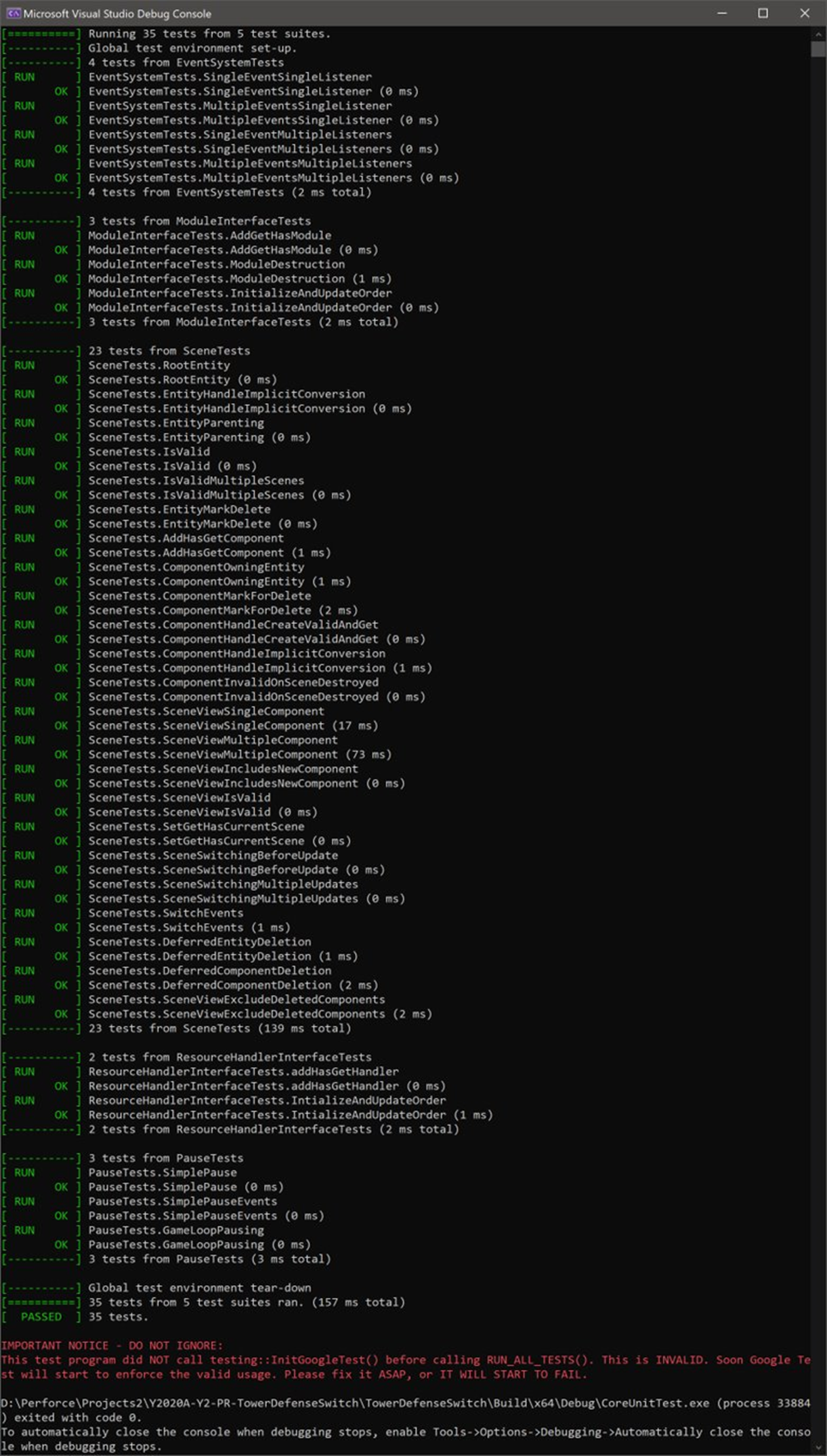 The output of the unit tests I wrote for the core project after being run on windows[br][br]They also ran successfully on the Nintendo Switch but I can't show that because of my NDA