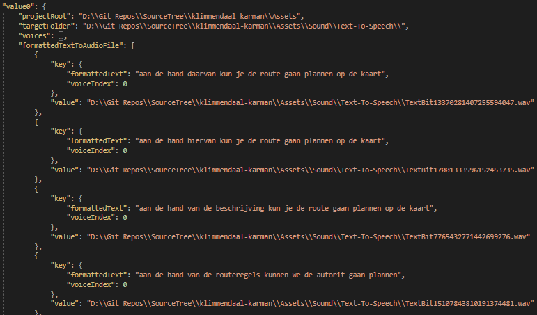 Screenshot of the save file containing a map from formatted text bit to audio file